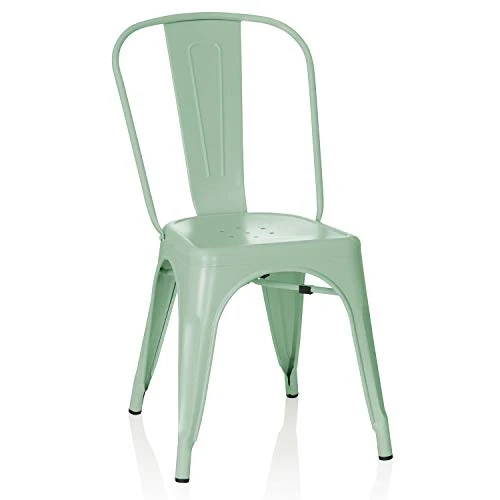 hjh OFFICE 645040 Chaise en métal bistro VANTAGGIO BRUSH vert pastel mat, design Industriel, empilable