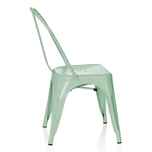 hjh OFFICE 645040 Chaise en métal bistro VANTAGGIO BRUSH vert pastel mat, design Industriel, empilable