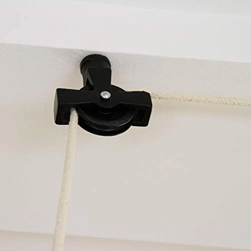 Etendoir à Linge Suspendu de 1,4 Mètre, 6 Lattes en Pin Vernissés, Supports en Fonte et Poulie Noirs
