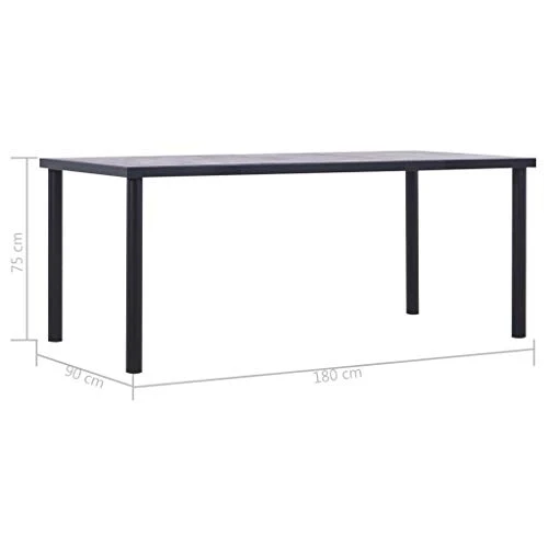 vidaXL Table de Salle à Manger Table à Dîner Table de Cuisine Table de Repas Meuble à Manger Maison Intérieur Noir et Gris Béton 180x90x75 cm MDF