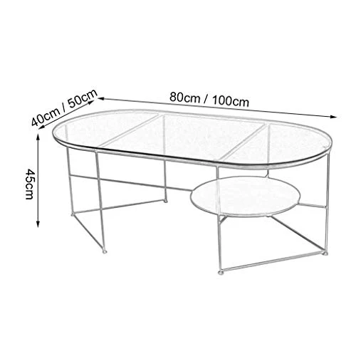 Ovale Table Basse Creative Side Table End Sofa Table avec Verre Trempé Et Pieds En Métal Meubles Salon Noir (Size : 80×40×45cm)