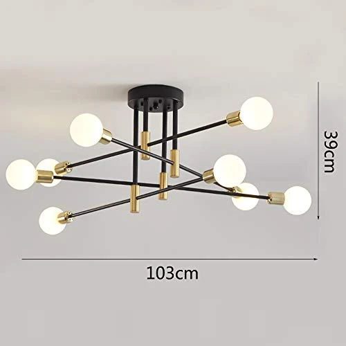Vikaey Lustre industriel moderne de spoutnik, Lumière de plafond de base E27, Luminaire en métal noir pour la cuisine de chambre à coucher de salle de salon(8-lumière)