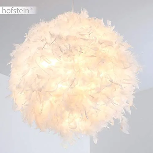 Élégante suspension Skaulo métal/tissu/plastique blanc - Plafonnier pour chambres - Séjour - Salle à manger - Culot E27