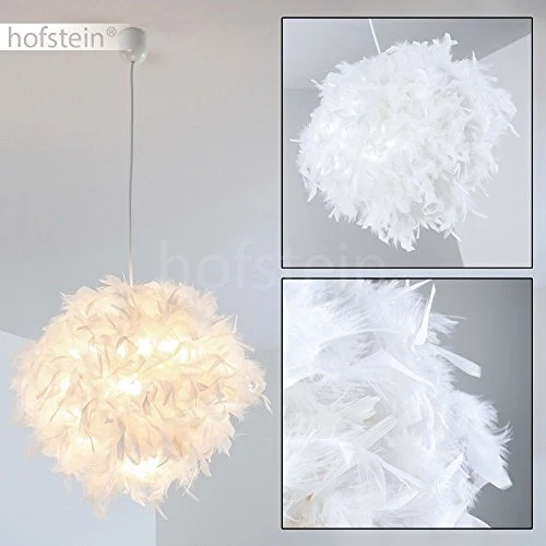 Élégante suspension Skaulo métal/tissu/plastique blanc - Plafonnier pour chambres - Séjour - Salle à manger - Culot E27