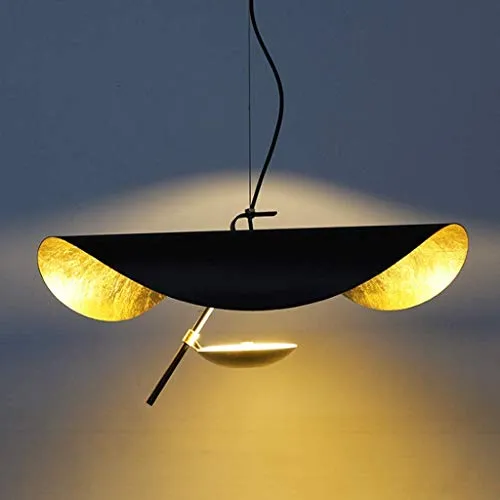 LED Pendentif En Forme De Feuille Chapeau Doré Suspension Lampe Hauteur Réglable Plafond Suspension Café Bar Chambre Salon Décoration Lustre Système D'éclairage,Noir,60cm