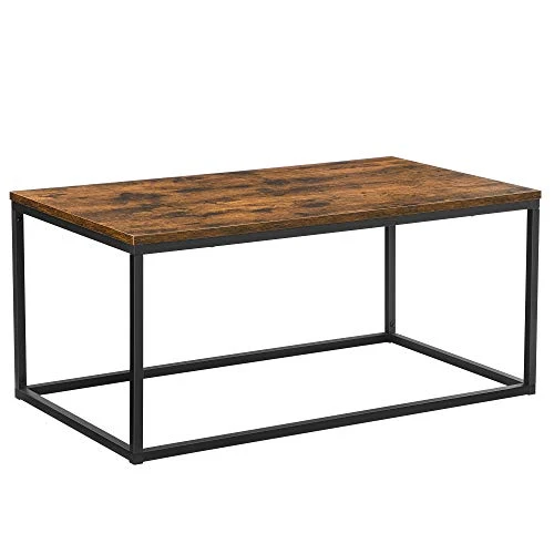 VASAGLE Table Basse pour Salon, avec Cadre en Acier, Facile à Assembler, 100 x 55 x 45 cm, Style Industriel, Marron Rustique et Noir LCT052B01