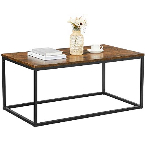 VASAGLE Table Basse pour Salon, avec Cadre en Acier, Facile à Assembler, 100 x 55 x 45 cm, Style Industriel, Marron Rustique et Noir LCT052B01