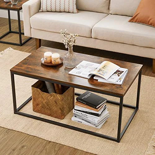 VASAGLE Table Basse pour Salon, avec Cadre en Acier, Facile à Assembler, 100 x 55 x 45 cm, Style Industriel, Marron Rustique et Noir LCT052B01