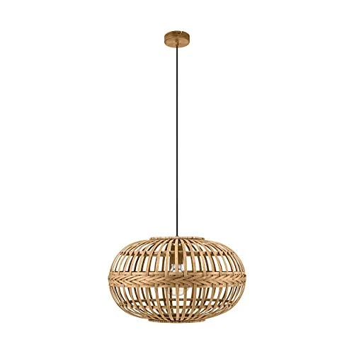Eglo Suspensions Amsfield, Lampe Suspendue à Flamme Vintage, Nature, Boho, Bien-Être, Lampe Pendante en Acier, Bois en Couleurs Naturelles, Lampe de Table à Manger