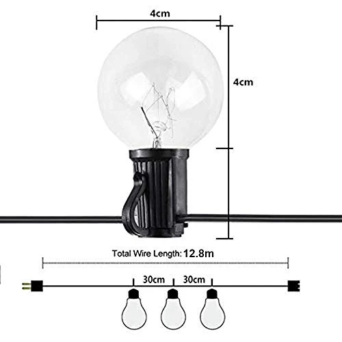 IREGRO Guirlande Lumineuse G40 Lampes Cordes 40 Ampoule 12.8 M Etanche Décoratif S’Allume pour l’Indoor, Outdoor, Chambre, Patio, Mariage, Fête, Décorations de Noël