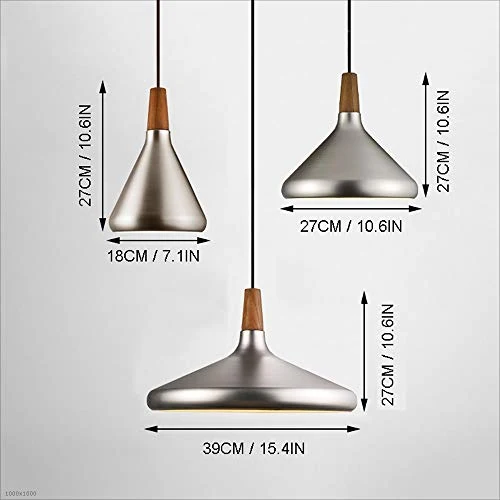 Plafonnier nordique post-moderne en bois en alliage d'aluminium suspension danoise industrielle salle à manger cuisine restaurant bar inox argent/lustre en or (Color : Silver, Design : 3)
