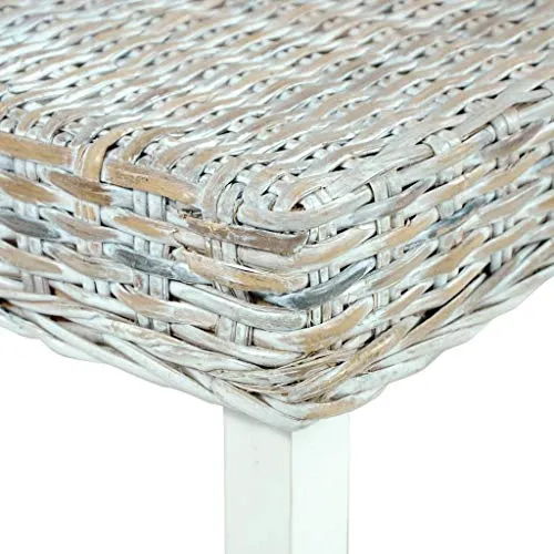 Doneioe Banc 110 cm Banc de lit Banquette rembourrée Bancs de Cuisine Bancs de Table à Manger pour Une Utilisation en intérieur Blanc Rotin Kubu Naturel et Bois de manguier Massif