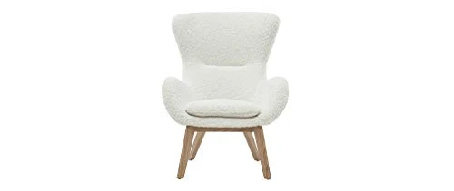 Miliboo Fauteuil scandinave Tissu Blanc Effet Laine bouclée et Bois ESKUA