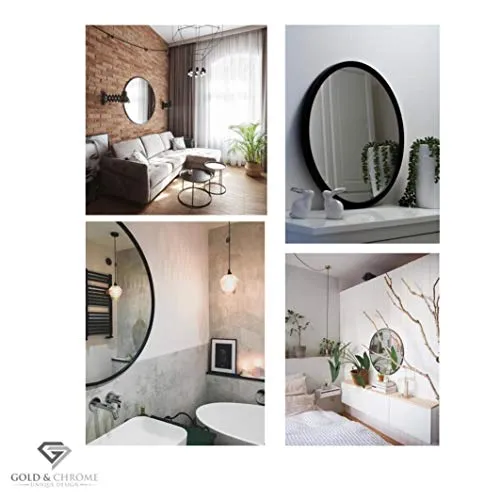 Miroir Mural Gold & Chrome, Rond, avec Cadre en Aluminium | Surface Miroir revêtue de téflon, résistante à l'humidité | Cadre de Miroir, 2 cm de Profondeur, Peint par poudrage, Montage Facile