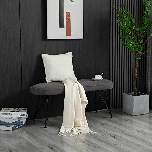 HOMCOM Banc Banquette Design Contemporain Pieds Eiffel en épingles métal Noir revêtement Lin Gris
