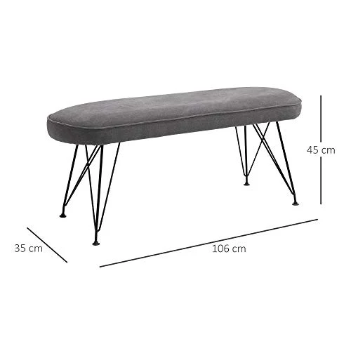 HOMCOM Banc Banquette Design Contemporain Pieds Eiffel en épingles métal Noir revêtement Lin Gris