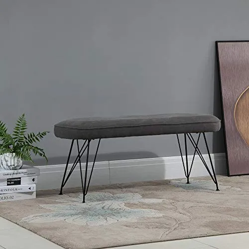HOMCOM Banc Banquette Design Contemporain Pieds Eiffel en épingles métal Noir revêtement Lin Gris