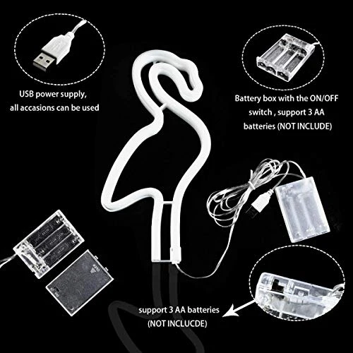 Bipily Flamingo Neon signes clair Neon Flamant Light Wall Lamp Room Decor batterie et USB LED Neon Light Exploité rose néon signes Lampes Light Up Chambre de soirée de mariage de-rose flamant