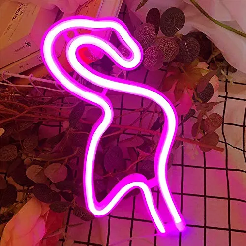 Bipily Flamingo Neon signes clair Neon Flamant Light Wall Lamp Room Decor batterie et USB LED Neon Light Exploité rose néon signes Lampes Light Up Chambre de soirée de mariage de-rose flamant