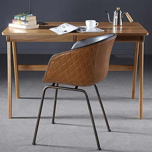 Amrai Chaises de Salle à Manger Chaises d'appoint de café industrielles en Cuir pour Le Cuir Chaises de Club avec accoudoirs en métal - Style rétro, Taille: 46x50x80cm, Noir/Marron