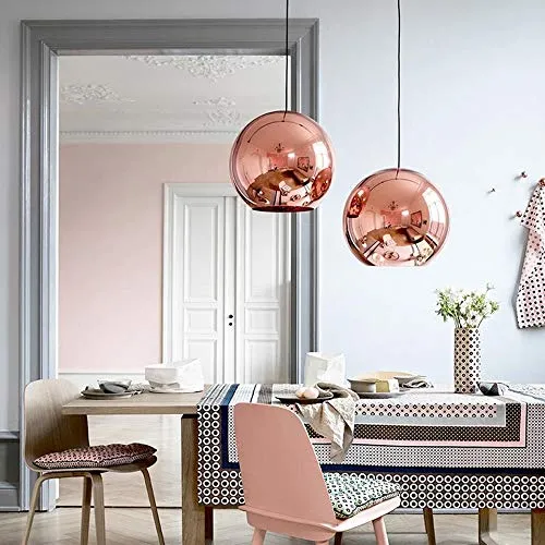 Huahan Haituo Abat-jour Moderne Cuivre Miroir Lustre Boule Suspension globe en Chrome avec fil 120CM,Diamètre (Cuivre, 15cm)