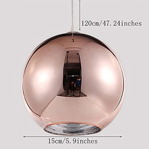 Huahan Haituo Abat-jour Moderne Cuivre Miroir Lustre Boule Suspension globe en Chrome avec fil 120CM,Diamètre (Cuivre, 15cm)