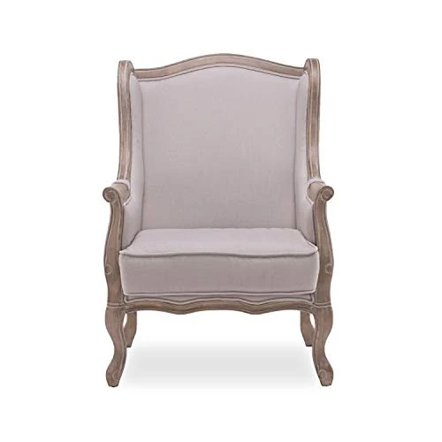 INTENSEDECO Fauteuil Bergère Theodore à Oreilles Style Louis XV Tissu Beige