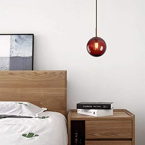 LFsem Plafonnier Simple Tête Coloré Ø15cm Globe En Verre Suspension E27 Loft Chambre Restaurant Suspension Lustre Simple Moderne (Rouge)