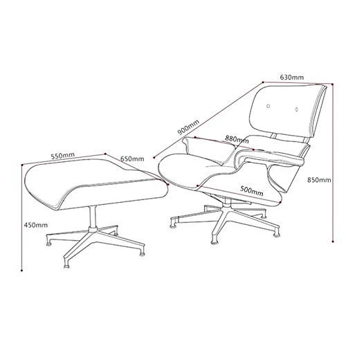 CN Cover Fauteuil Inclinable en Cuir Véritable avec Repose-Pieds Mid Century Classic Lounge Chair Chaise Longue Fauteuil Inclinable Canapé Inclinable en Bois Stratifié Et Base en Aluminium