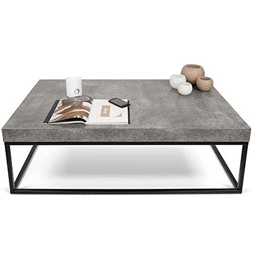 Petra, Table d'appoint ou Table Basse : Le béton et l'acier, sans Le béton - Designer : INÊS MARTINHO - 120 x 75 x 35 cm - Aspect béton Mat, Lisse au Toucher, piétement métal Noir