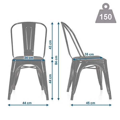hjh OFFICE 645037 Chaise de bistrot VANTAGGIO Chaise de bistrot blanc mat en métal brossé au design industriel, empilable