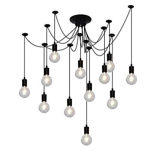 Moderne nordique rétro Edison ampoule lustre Vintage grenier antique réglable bricolage E27 Art araignée plafonnier (Noir, 12 lumières)