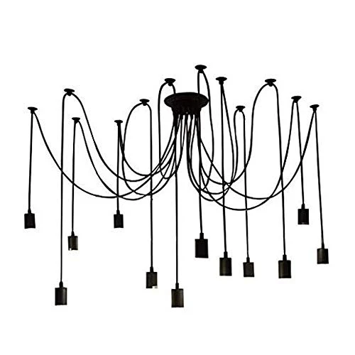 Moderne nordique rétro Edison ampoule lustre Vintage grenier antique réglable bricolage E27 Art araignée plafonnier (Noir, 12 lumières)
