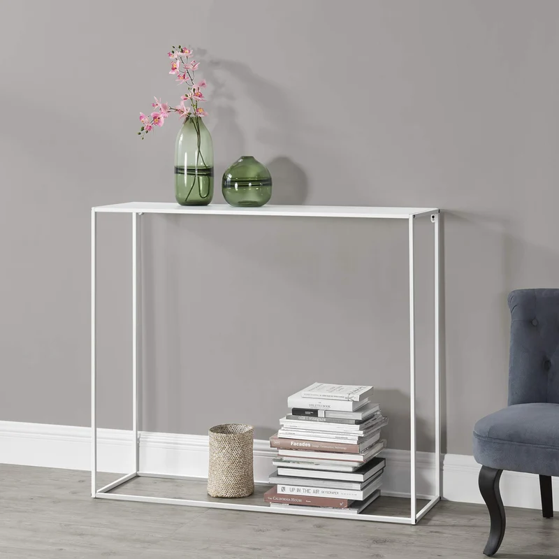 [en.casa] Table Console Table d'Appoint Industriel en Métal Résistant 95 x 110 x 32 cm Blanc Mat