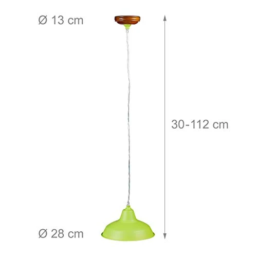 Relaxdays Suspension luminaire lampe à suspension abat-jour en métal couleur pétante HxlxP: 112 x 28 x 28 cm style industriel hauteur réglable, vert