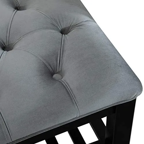 HOMCOM Banc Banquette capitonnée Style Classique Chic Banc à Chaussures dim. 108L x 45l x 46H cm Bois Massif Caoutchouc Noir Polyester Gris