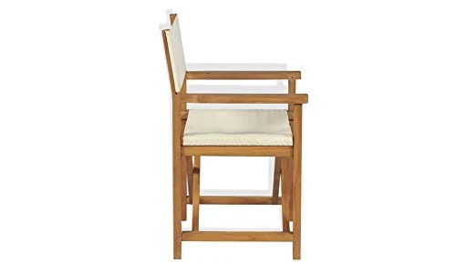 Chaise de metteur en scène en bois massif Teak, pliable, pour enregistrement de terrasse, extérieur, agritourisme, restaurant, marron et crème, 58 x 53 x 85 cm