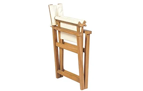Chaise de metteur en scène en bois massif Teak, pliable, pour enregistrement de terrasse, extérieur, agritourisme, restaurant, marron et crème, 58 x 53 x 85 cm
