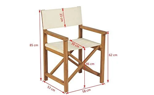 Chaise de metteur en scène en bois massif Teak, pliable, pour enregistrement de terrasse, extérieur, agritourisme, restaurant, marron et crème, 58 x 53 x 85 cm
