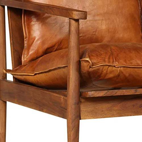 vidaXL Canapé à 2 Places Cuir Véritable avec Bois Acacia Marron Sofa de Salon