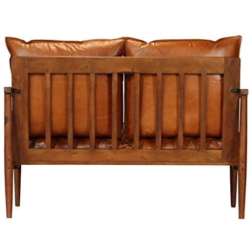 vidaXL Canapé à 2 Places Cuir Véritable avec Bois Acacia Marron Sofa de Salon