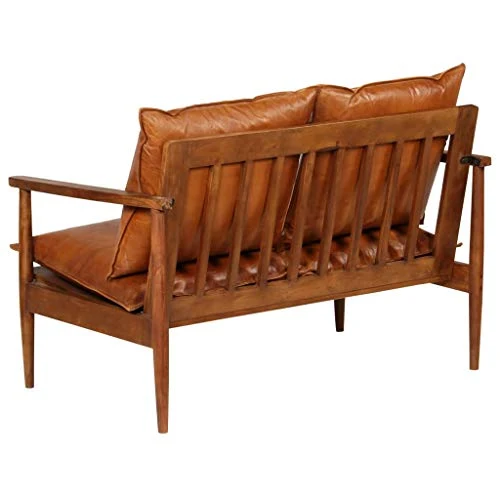 vidaXL Canapé à 2 Places Cuir Véritable avec Bois Acacia Marron Sofa de Salon