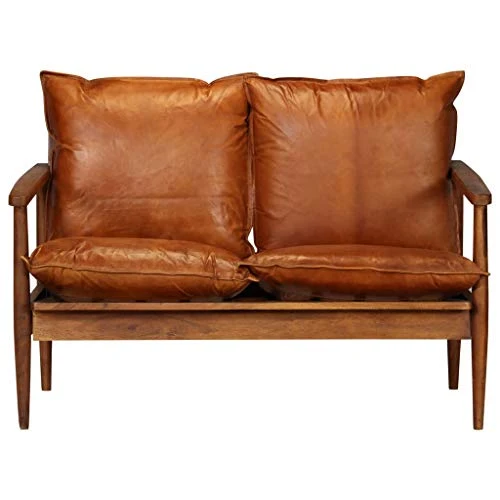 vidaXL Canapé à 2 Places Cuir Véritable avec Bois Acacia Marron Sofa de Salon