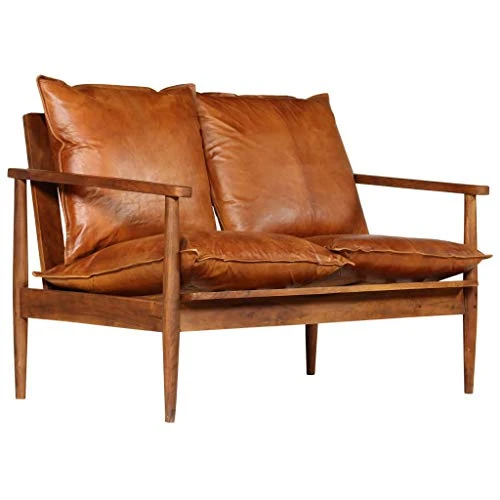 vidaXL Canapé à 2 Places Cuir Véritable avec Bois Acacia Marron Sofa de Salon