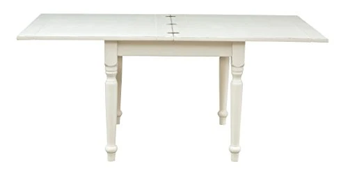 Biscottini Table Extensible à Livre en Bois Massif de Tilleul - Style Country - Structure et Plateau Blanc Vieilli L 90 x P 90 x H 80 cm