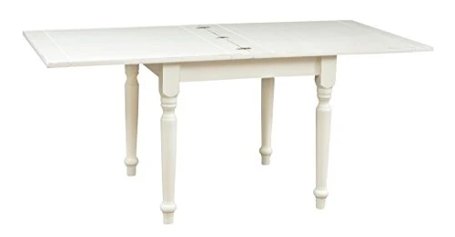 Biscottini Table Extensible à Livre en Bois Massif de Tilleul - Style Country - Structure et Plateau Blanc Vieilli L 90 x P 90 x H 80 cm