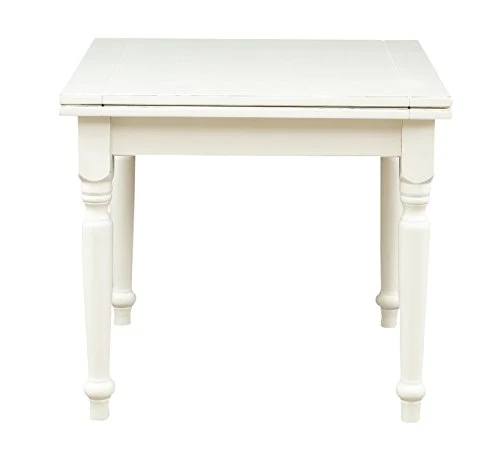 Biscottini Table Extensible à Livre en Bois Massif de Tilleul - Style Country - Structure et Plateau Blanc Vieilli L 90 x P 90 x H 80 cm