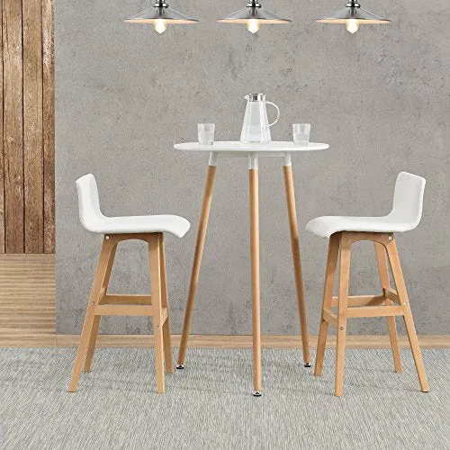 [en.casa] Table de Bar Comptoir de Bar Ronde en Design Rétro MDF Mat Laqué Blanc 70 x 107cm