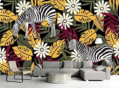 Personnalisé Papier Peint Panoramique intissé Zèbre Animal Plante Fleur 3D Papiers Peints Décoration Chambre Salon Tv Fond D'Écran Murales Tapisserie