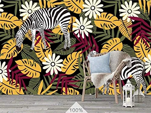 Personnalisé Papier Peint Panoramique intissé Zèbre Animal Plante Fleur 3D Papiers Peints Décoration Chambre Salon Tv Fond D'Écran Murales Tapisserie